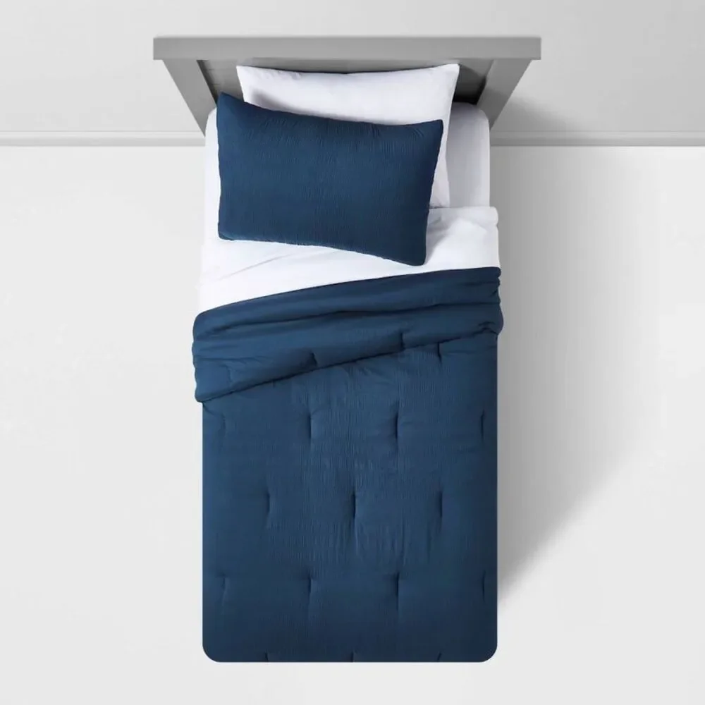 Pillowfort - Twin Seersucker Comforter Set Navy - Pillowfort Navy